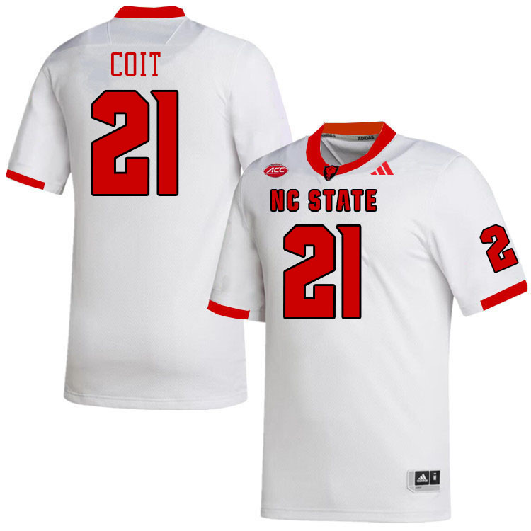 Men #21 Jalen Coit NC State Wolfpack College Football Jerseys Stitched-White